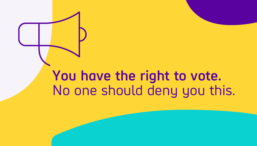 Basic illustration of a megaphone Text You have the right to vote No one should deny you this