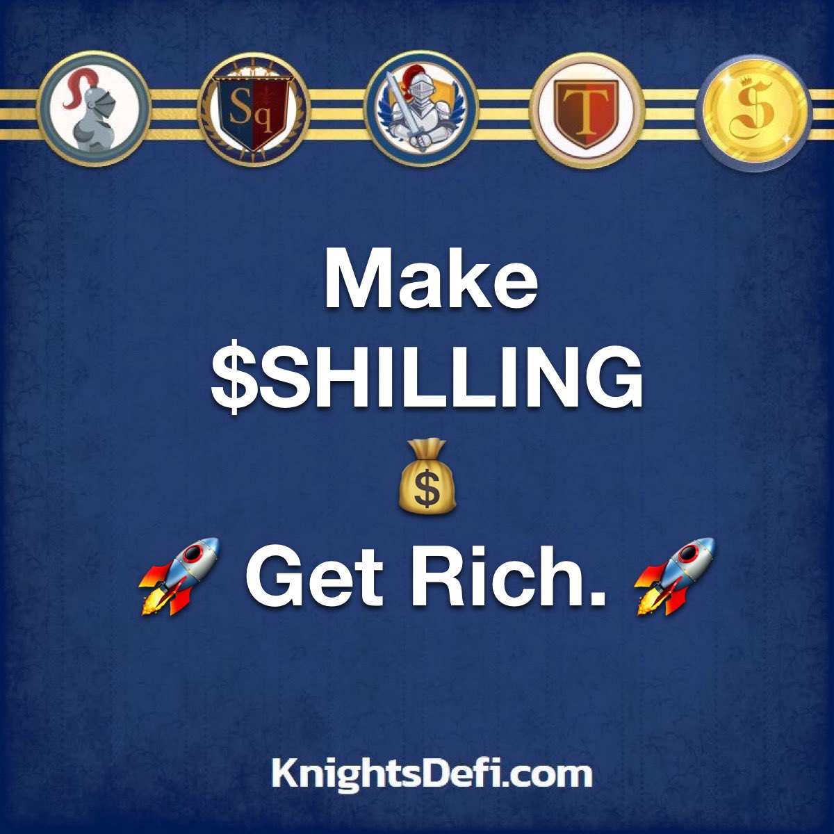 $SHILLING Token launching on KnightsDefi.com at 7pm EST, Friday!

An optimized SMRAT-fork (more secure; more equitable):
⚔️FAIR LAUNCH
⚔️BNB Harvest
⚔️Reflect Token (rewards HODL)
⚔️Deflationary Tokenomics 
⚔️Anti-whale/bot launch timer 
##BSC #blockchaintechnology