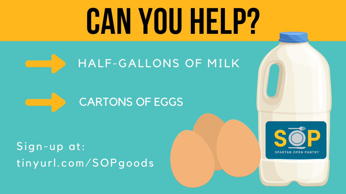 It's summer, but Spartan Open Pantry is still serving as usual! Volunteer to bake or provide milk and eggs so our UNCG family stays strong -- and sweet! Sign up at: tinyurl.com/SOPgoods tinyurl.com/SOPdessert