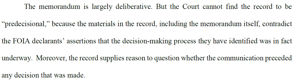 With that out of the way, let's take a look at what Judge Jackson concludes about this memo: SHE VIEWS IT AS AN AFTER-THE-FACT COVER UP OF A DECISION BARR HAD ALREADY MADE.  https://www.citizensforethics.org/wp-content/uploads/2021/05/show_public_doc.pdf