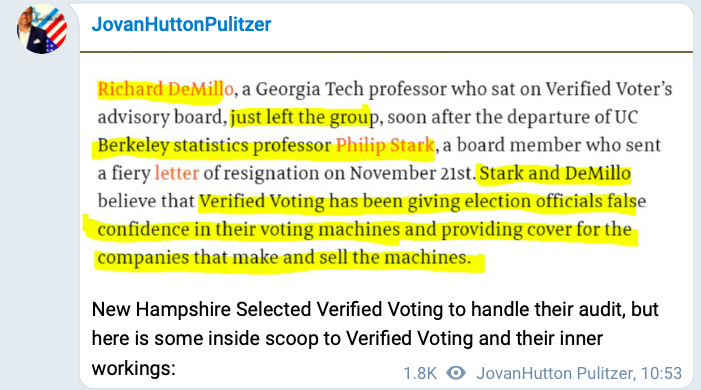 MRSRedVoteR's tweet photo. #VerifiedVoting all of a sudden is quiet.
Did some scrubbing of their advisory board listings yesterday.
hmmmmm https://t.co/EW54RBNo8k