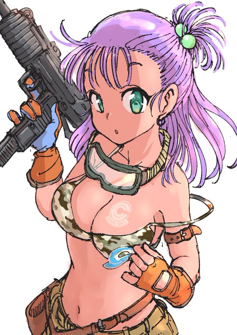 お題箱:胸の谷間に貼ったCapsule Corporationの日焼け文字シールを剥がしてるDB初期のブルマ 