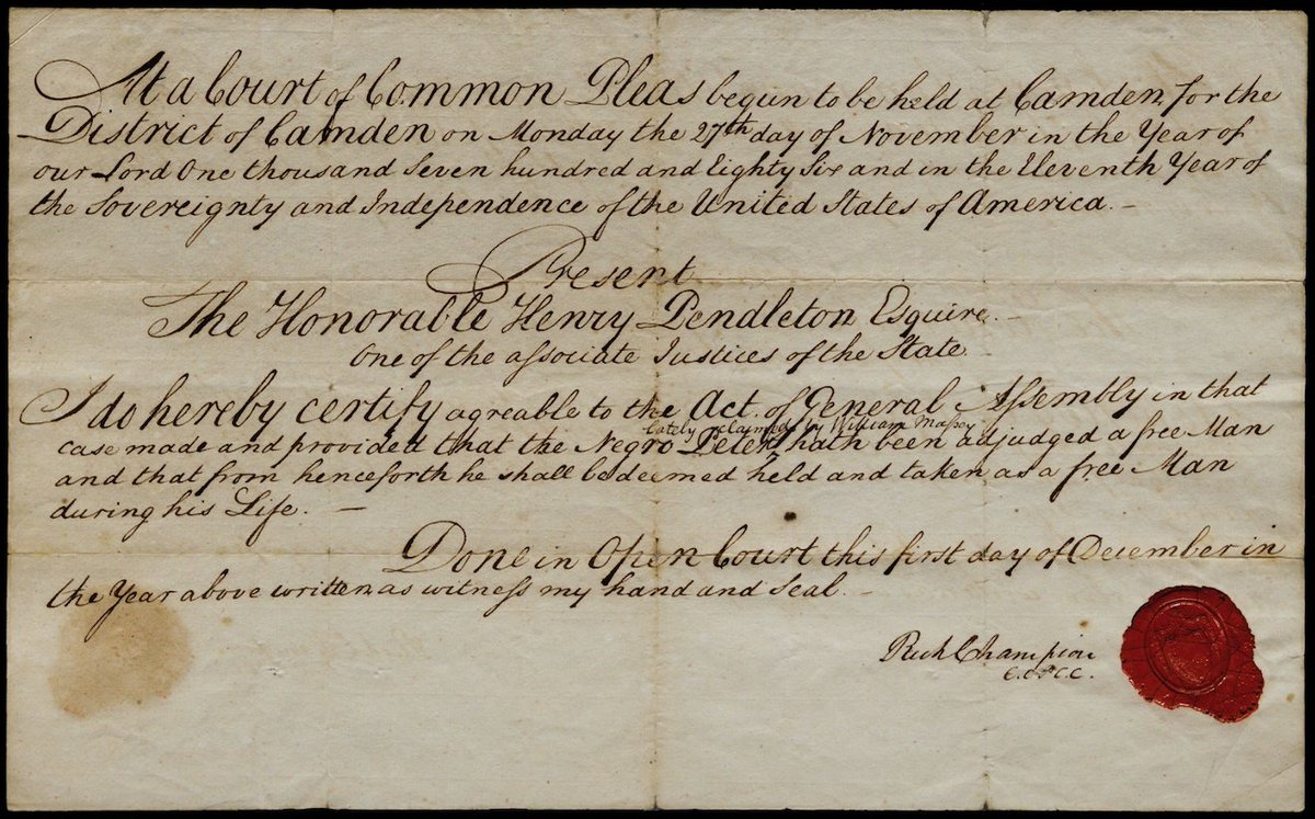Gilder_Lehrman's tweet photo. New in the Black Lives in the Founding Era initiative: Explore 18th century primary sources that have been recently transcribed through the Gilder Lehrman Transcription Project.

➡️https://t.co/bhhrqqk1Mn
📸: GLC06147 (Certificate of Freedom for a Man Named Peter)

#BLFE #sschat https://t.co/ruFbz201FR