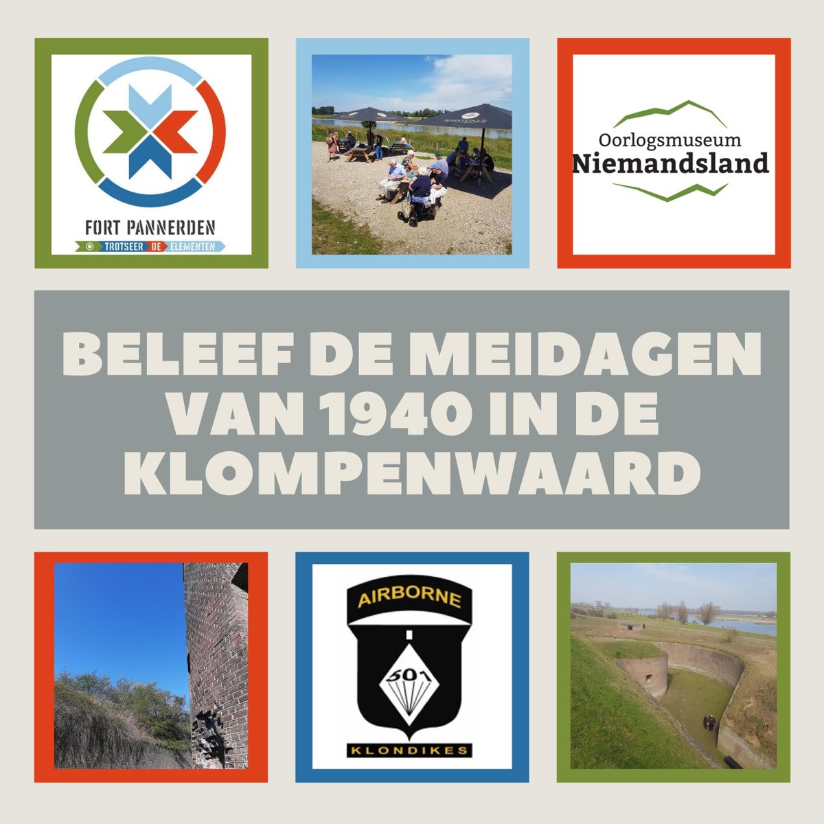 Fort_Pannerden's tweet photo. Beleef de meidagen van 1940 in de Klompenwaard

Tussen 12.00 en 17.00 staan de vrijwilligers van Fort Pannerden, Oorlogsmuseum Niemandsland en De Klondikes voor u klaar om er een fantastische dag van te maken. Tot straks!

#Moederdag #Doornenburg
#Fort #NHW #Niemandsland https://t.co/ncnqBQD1Sg