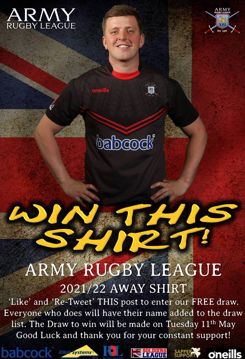 Army Rugby League (@armyrugbyleague) on Twitter photo DID YOU MISS OUT ON THE HOME SHIRT DRAW?
Well don't miss this! Here's YOUR chance to win this <a href="/ArmyRugbyLeague/">Army Rugby League</a> AWAY Shirt for FREE
Simply ‘LIKE’ and ‘RE-TWEET’ THIS post to enter our FREE draw... no strings!
You'll be added to the draw held on Tuesday 11th May
BEST OF LUCK! DID YOU MISS OUT ON THE HOME SHIRT DRAW?
Well don't miss this! Here's YOUR chance to win this <a href="/ArmyRugbyLeague/">Army Rugby League</a> AWAY Shirt for FREE
Simply ‘LIKE’ and ‘RE-TWEET’ THIS post to enter our FREE draw... no strings!
You'll be added to the draw held on Tuesday 11th May
BEST OF LUCK!