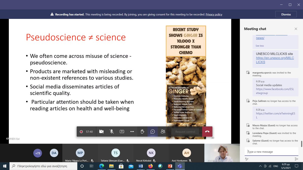 pseudoscience or science? one of the questions addressed by <a href="/Kari_Kivinen/">Kari Kivinen</a> at the <a href="/eTwinningESL/">eTwinning ESL</a> and Media Literacy webinar today