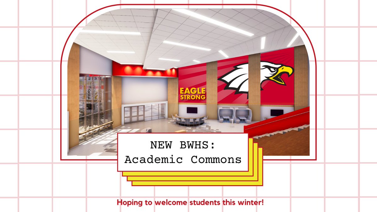 Check out the new BWHS Academic Commons, which highlights BWHS EAGLE Strong program. Students are recognized when they demonstrate one of the high school's five core values. Excellence. Acceptance. Growth Mindset. Leadership. Effort. #InspireAndGuide
