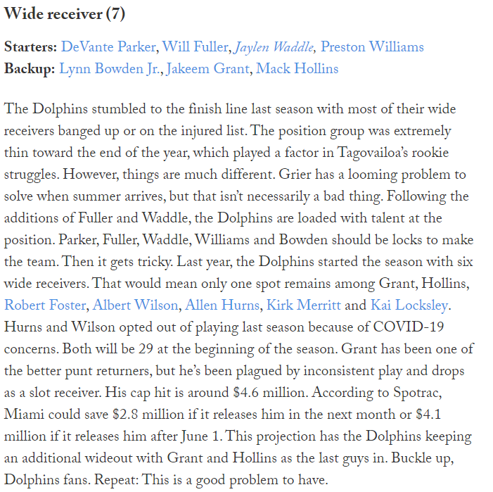 Preston Williams is going to find himself on the outside looking in with the addition of Waddle and Fuller. This is going to be one hell of a WR group - all the pressure is on Tua now.Also, (potential) RIP to our Laird and Savior.