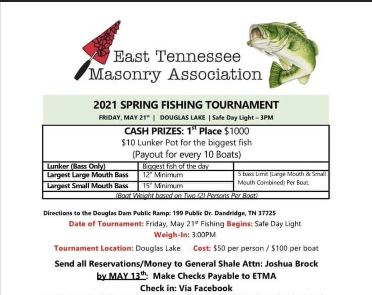I need your help #Volnation #VFL

I’m hosting a Fundraising Fishing Tournament for the East Tennessee Masonry Association May 21st. On Douglas Lake Spread the word. Come out and have some fun.
Link Below to sign Up🔽🔽
fb.me/e/DrTv0IQj