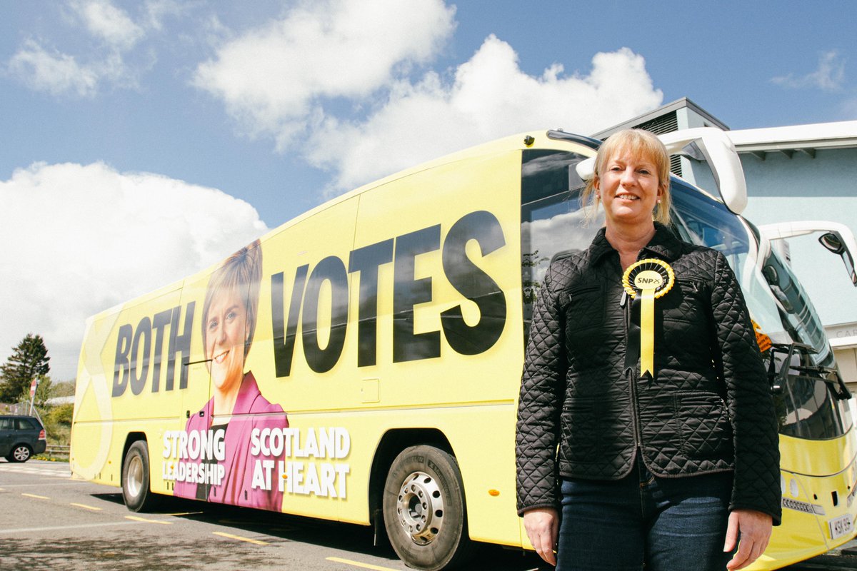 theSNP's tweet photo. 🚍 Campaigning on the #SNPBusTour in Dundee with @ShonaRobison and @JoeFitzSNP.
📍 The message is clear: for a bold SNP Government, #indyref2 and @NicolaSturgeon as First Minister, it's got to be #BothVotesSNP.
🚨 Remember to vote tomorrow and keep reminding people! https://t.co/rvv3x3gDaF