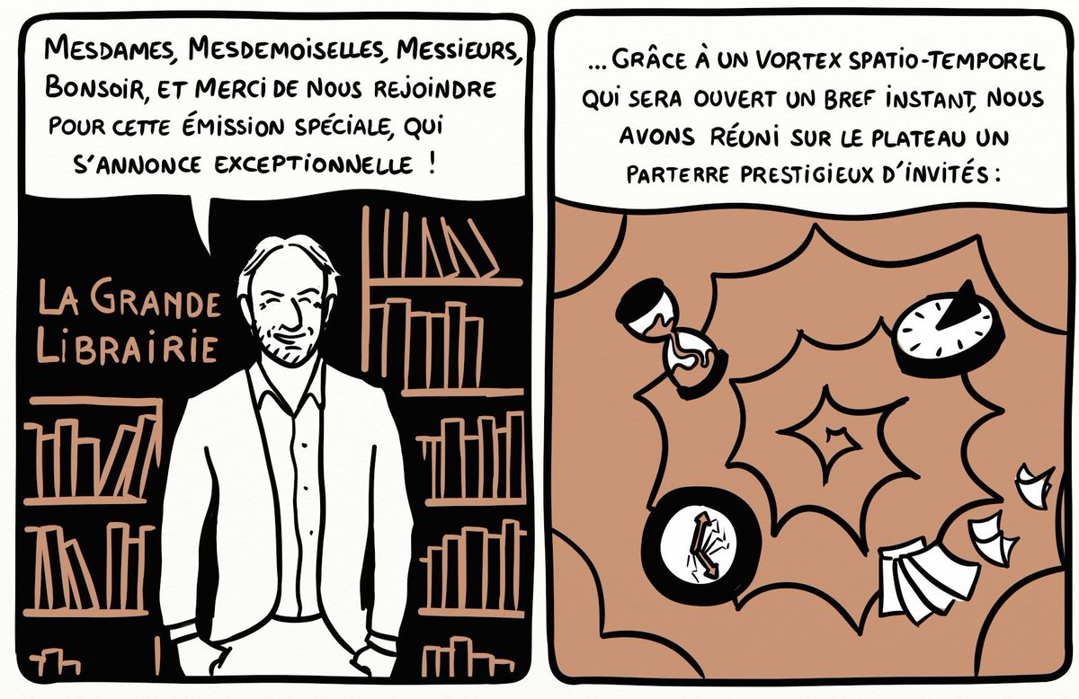 A votre avis, qui sont les auteurs venus du passé invités dans la <a href="/GrandeLibrairie/">La Grande Librairie</a> ? La réponse est dans "Comment devenir un auteur à succès (...)" chez @DelcourtBD
