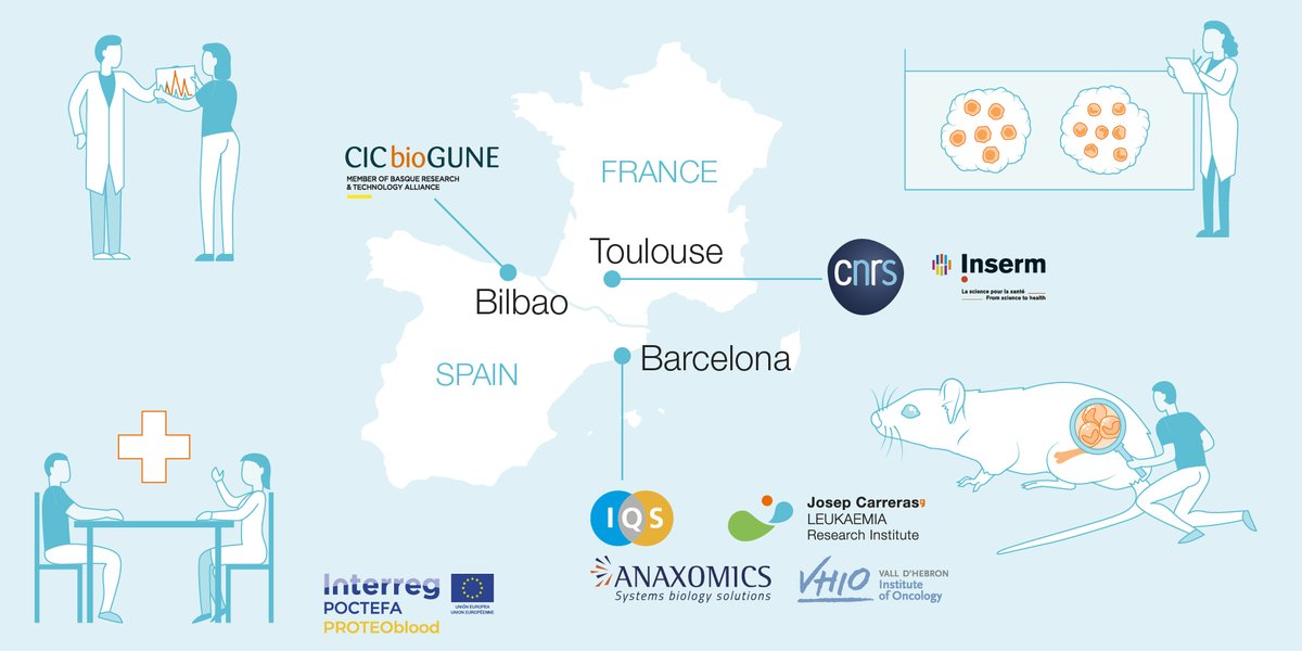 🇬🇧ENG (1/6)- What is PROTEOblood? It is a Franco-Spanish network for the development of personalized therapies in 2 very common 🩸blood cancers but with little therapeutic alternative: Diffuse Large B-Cell Lymphoma (DLBCL) and Acute Myeloid Leukemia (AML)