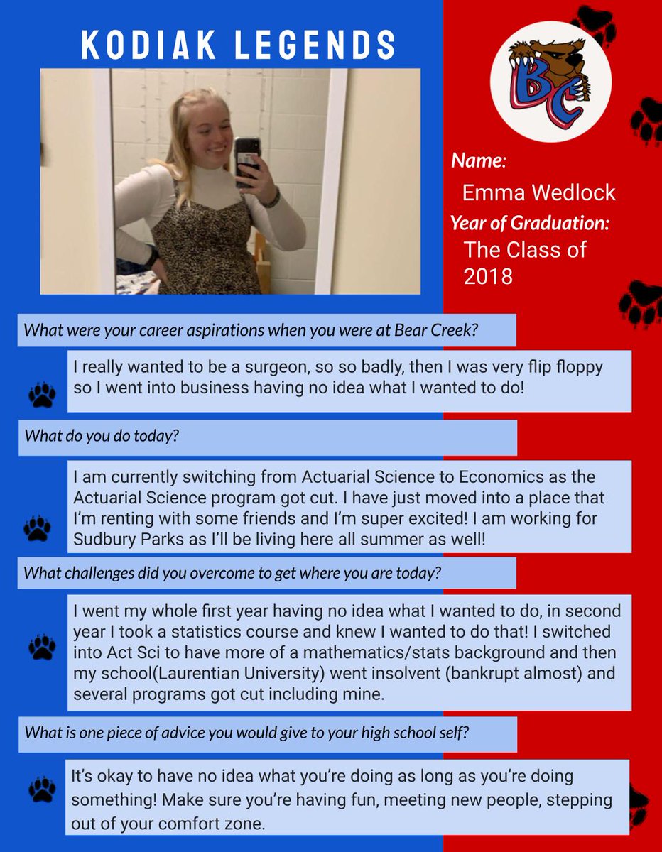 bclinkcrew's tweet photo. #KodiakLegends have learned to be resilient &amp; step out of their comfort zone! #BearCreekAlumni #AlumniWeek2021
@SCDSB_Schools
@BCSSLibrary @BCSSnews @CreekAthletics
@bcssARTS @BearCreek_GSA @umap03 @BCSSSCouncil @BearCreekReuni1 @bcguidance @MrsMcLeodVP @MaxwellSCDSB @T_Rodaro https://t.co/18gCjQ4J77