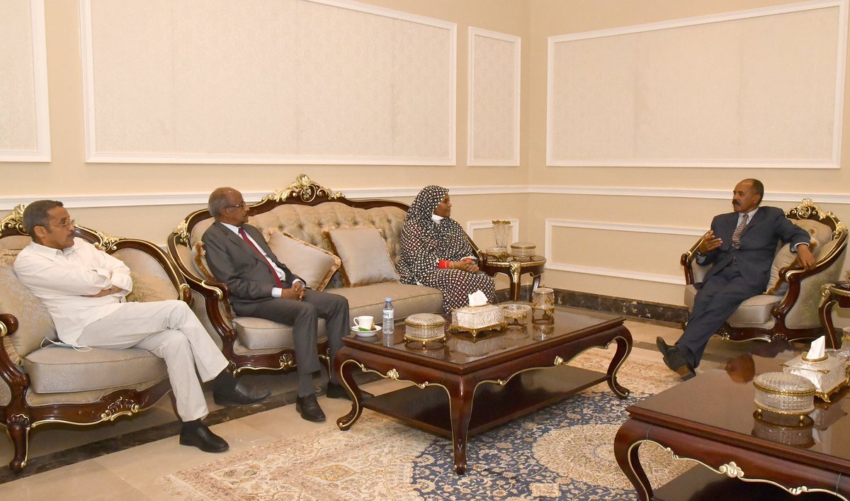 hawelti's tweet photo. President Isaias Afwerki met today Sudan's Foreign Minister, Dr. Meriem Al Sadiq Al Mahdi. The talks focused on coordination of diplomatic programmes and activities of both countries as well as important regional matters of mutual interest to both sides. https://t.co/dWZcn8XskA