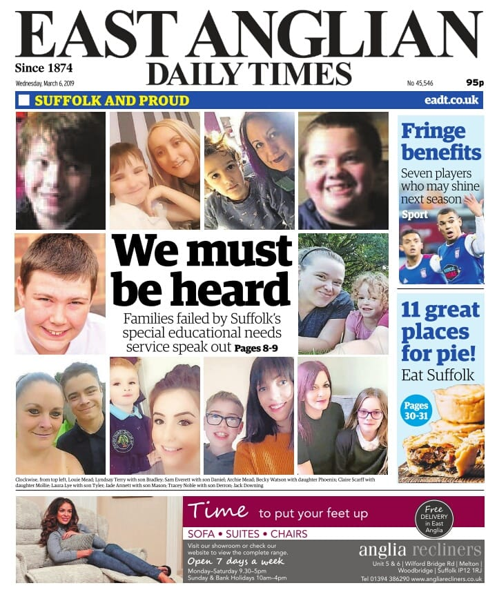 There are many, many more things I could mention, but this  @EADT24 front page, coming in the wake of the devastating SEND re-inspection, says it all.Two years after this front page, things are as bad as they've ever been for hundreds of families. They haven't been listened to.