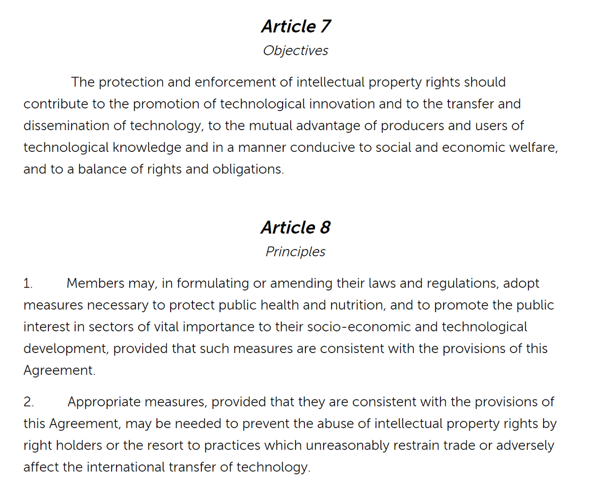 And remember: in interpreting these provisions, we must have in mind the TRIPS Principles and Objectives and, in case they are insufficient, the 2001 Doha Declaration, which states TRIPS "does not and should not prevent members from taking measures to protect public health". 5/