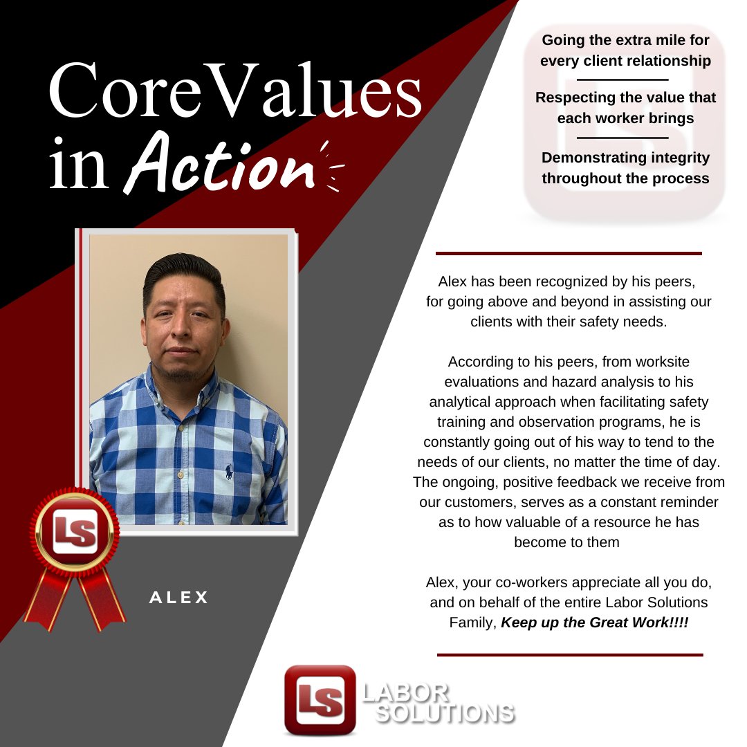 LaborSolutions's tweet image. Thank you Alex for going out of your way to tend to the needs of our clients, no matter the time of day.

#corevaluesinaction #laborsolutions #corevalues #safetydepartment #staffing #staffingagency #loveouremployees