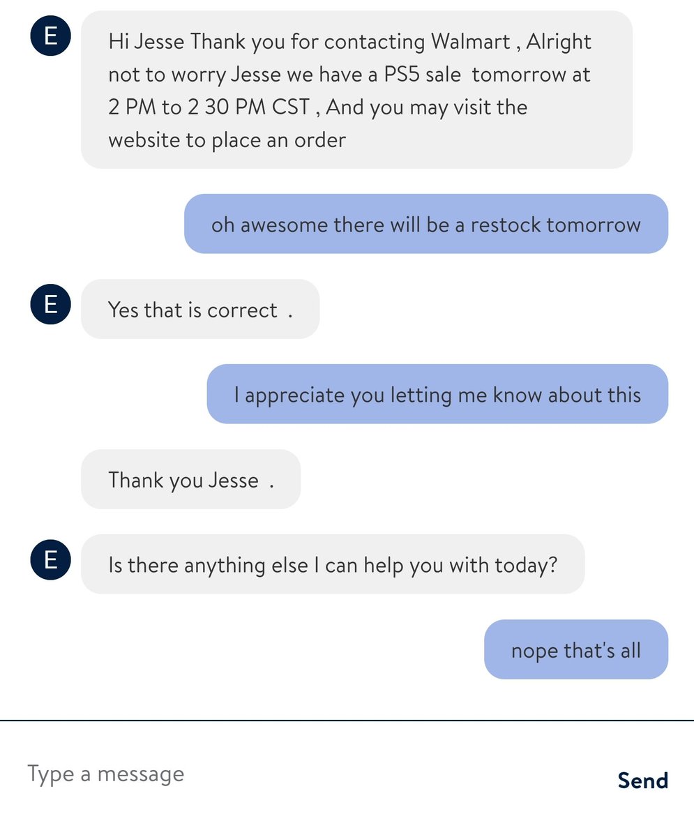 Jesse_So_Fly's tweet photo. @Scrubings I just got confirmation from a live agent that tomorrow there will be a restock for the ps5 https://t.co/c3tAZtQnsf