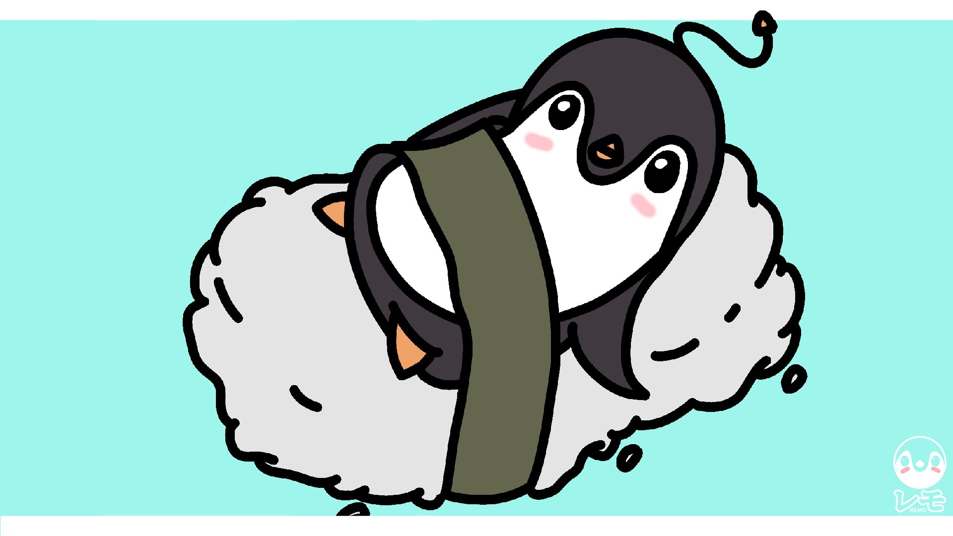 レモ Remo 普通にお寿司大好き Sushi Is The Most Favourite Food Art Artwork Remo Drawing Penguin Bird Animals Pet Cute Kawaii Chibi Funny Cartoon Humour Sushi Rice Japan Japanese Food Stickers Stickerforsale