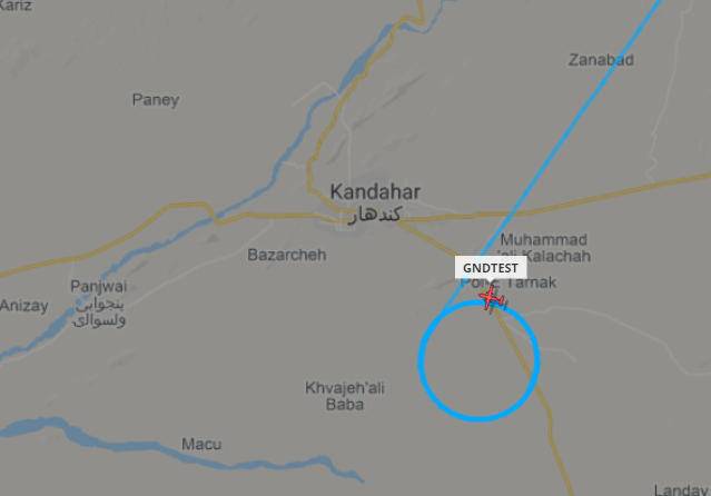 ameliairheart's tweet photo. USAF MC-12W doing orbits near Kandahar, AF after departing from Bagram AB. She is carrying a transponder test callsign. Maybe they left it on after finishing work? #ADSB #AE2F64 https://t.co/qywyxs7Bgg