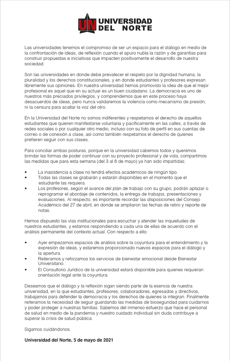 UninorteCO's tweet photo. Para nuestra comunidad universitaria: consideraciones y medidas ante la situación actual https://t.co/x9nG7admS1