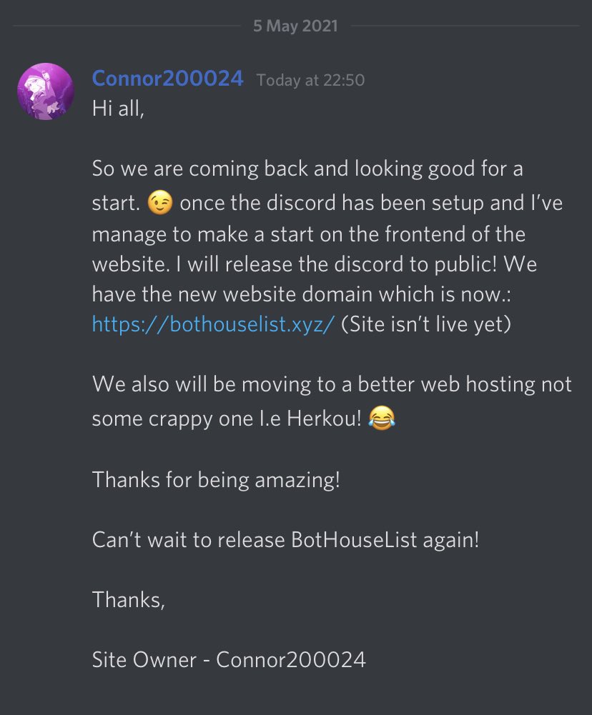 BotHouseList's tweet image. Hey all, 

Just a update from Connor! 😁❤️
