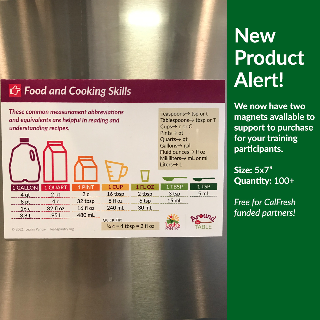 Based on partner feedback, we're adding more products to our store. First up are two 5x7" magnets that help reinforce some of the concepts taught in our Food Smarts and Around the Table programs.

bit.ly/3urscyP