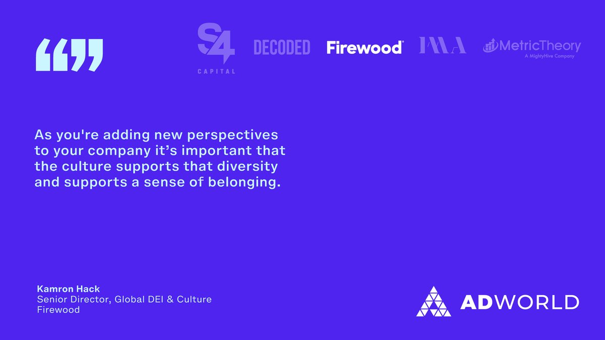 Another piece of wisdom from <a href="/FirewoodMkt/">Firewood</a>'s Senior Director of Global DEI &amp; Culture, Kamron Hack, at #adworld2021: