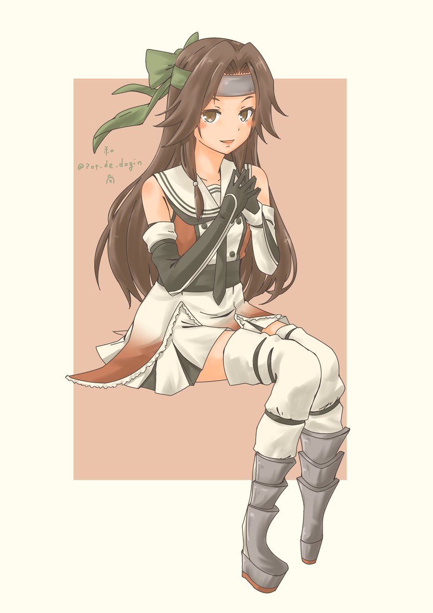 jintsuu (kancolle) 1girl solo long hair brown hair thighhighs brown eyes gloves  illustration images