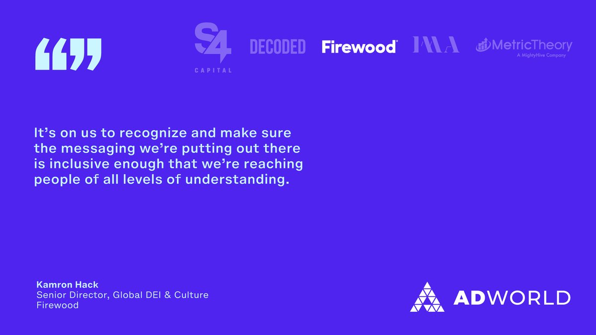 . <a href="/firewoodmkt/">Firewood</a>’s Kamron Hack at #adworld2021 on creating comms that support a diverse and inclusive work environment: