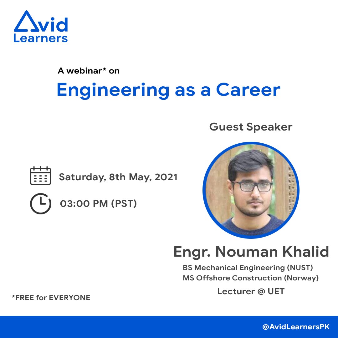 avidlearnerspk's tweet photo. Do you want to become an engineer but are confused about which field you should pick or which university you should apply to?
We will be talking about the problems in choosing an engineering field and will be answering your queries live.

Register now at: https://t.co/RF4SOqPMZd https://t.co/LdZ1x8vE8J