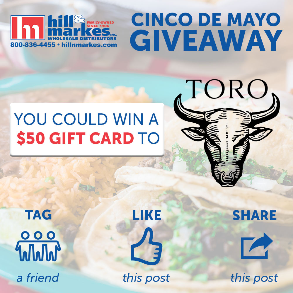 Happy Cinco De Mayo! We're giving away a $50 gift card to @torocantina in Albany, NY! Enjoy some delicious food and drinks on us! 🌯🌮

Visit our Facebook and enter to win! 👉: facebook.com/hillandmarkes

#shoplocal #hillnmarkes #giveaway #socialgiveaway #cincodemayo