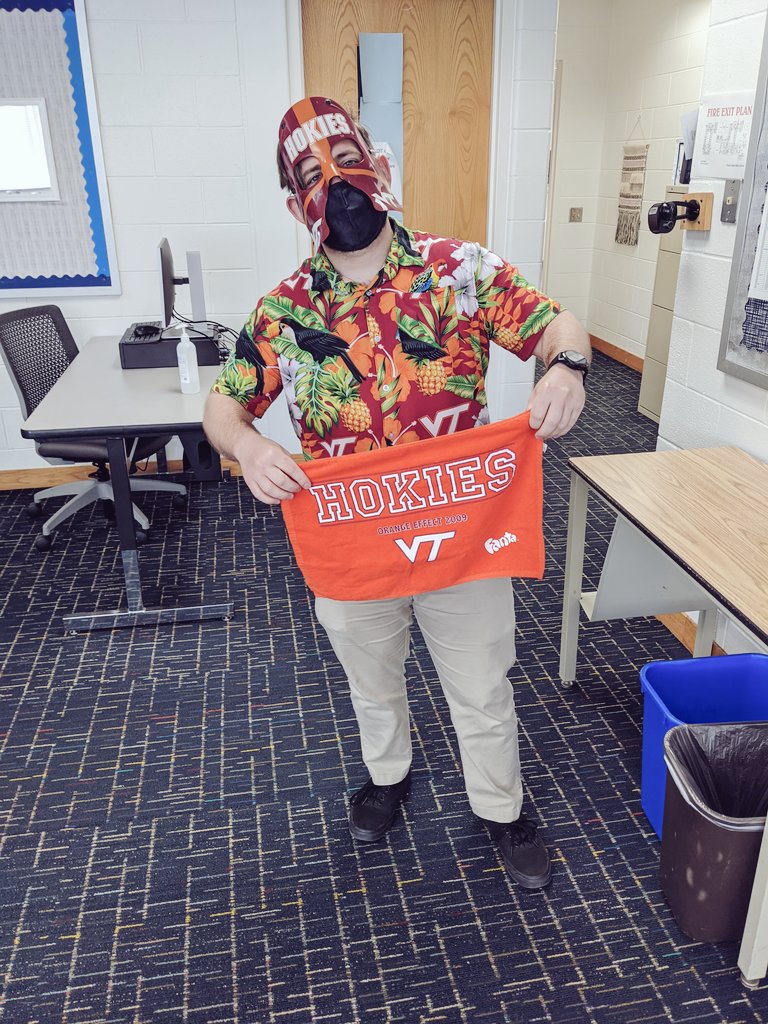 CoachMosleyVA's tweet photo. OL Homecoming Week still going strong! I had to bring out that @virginia_tech Spirit for College Day! #OLSpirit https://t.co/glaOBslmwH