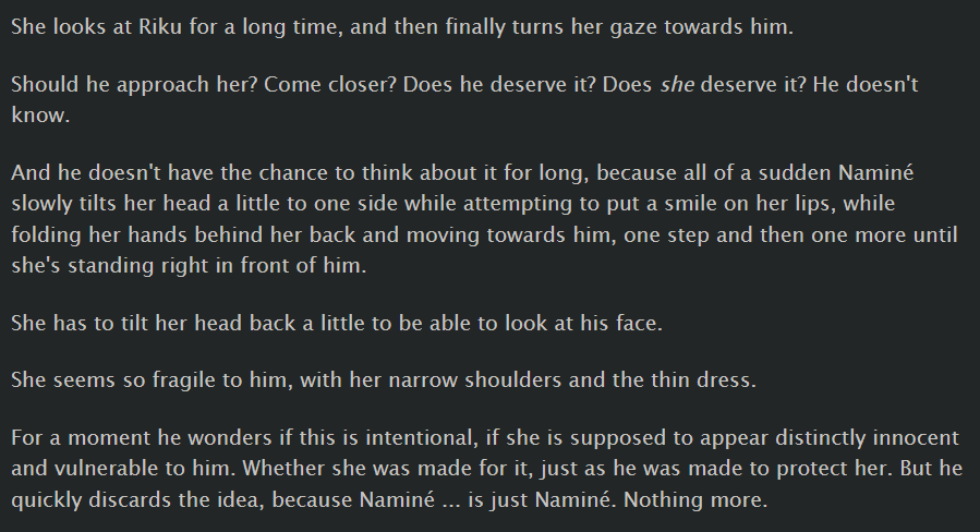 🗝️❤️ Imposter Syndrome

✨Kingdom Hearts
✨Riku Replica/Naminé

archiveofourown.org/works/31113932

My piece for the <a href="/MoPzine/">Memory Of Promises: a RikuNami & RepliNami Zine</a>. Thank you so much for bringing this zine to life!