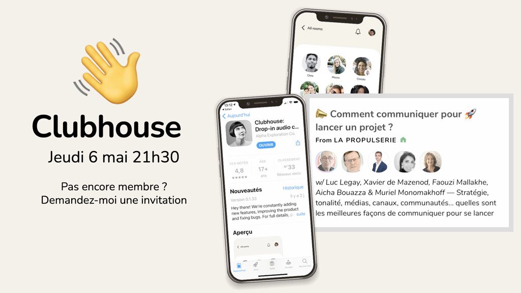 L̶u̶c̶ ̶L̶e̶g̶a̶y̶ (@luclegay) on Twitter photo 📣 Comment communiquer pour 🚀 lancer un projet ?” Avec <a href="/XM/">Xavier de Mazenod</a>, <a href="/VieNoLimit/">Starter Unit</a>, <a href="/chayo610/">chayo6</a>, <a href="/FranchementBien/">FranchementBien</a>, jeudi 6 mai @ 21:30 Paris / CET sur #clubhouse 👋 joinclubhouse.com/event/PGRGqGLv 📣 Comment communiquer pour 🚀 lancer un projet ?” Avec <a href="/XM/">Xavier de Mazenod</a>, <a href="/VieNoLimit/">Starter Unit</a>, <a href="/chayo610/">chayo6</a>, <a href="/FranchementBien/">FranchementBien</a>, jeudi 6 mai @ 21:30 Paris / CET sur #clubhouse 👋 joinclubhouse.com/event/PGRGqGLv