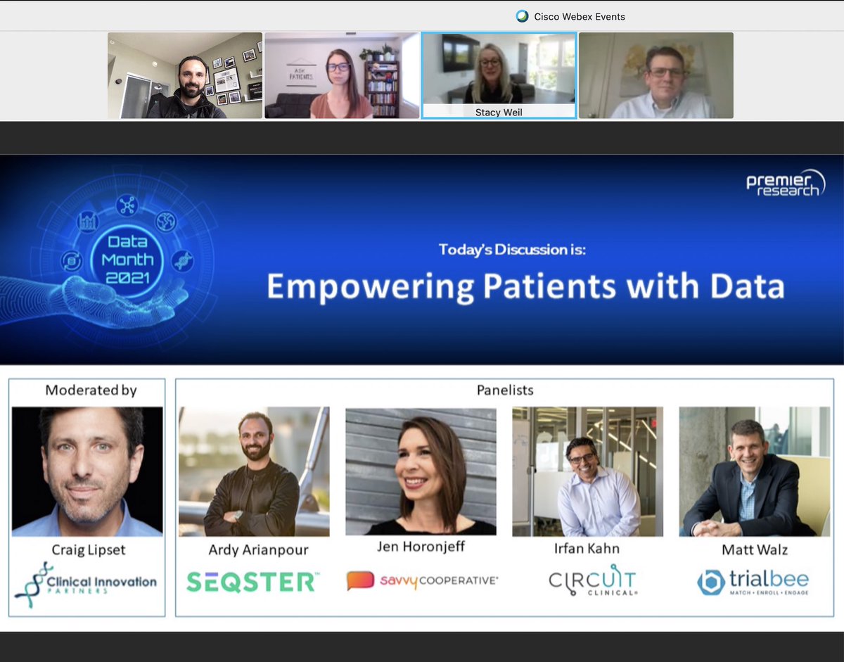 .⁦@Seqster⁩ 🥾 kicking off ⁦⁦<a href="/premierresearch/">Premier Research</a>⁩’s Data Month w/ ⁦<a href="/Trialbee/">Trialbee</a>⁩ <a href="/circuitclinical/">Circuit Clinical</a>⁩ , ⁦<a href="/savvy_coop/">Savvy Cooperative | #AskPatients</a>⁩ &amp; ⁦⁦⁦<a href="/CraigLipset/">𝘾𝙧𝙖𝙞𝙜 𝙇𝙞𝙥𝙨𝙚𝙩</a>⁩

Incredible panel discussing our favorite topic 💥Empowering Patients w/Data💥

#SeekHealthData
#DigitalHealth