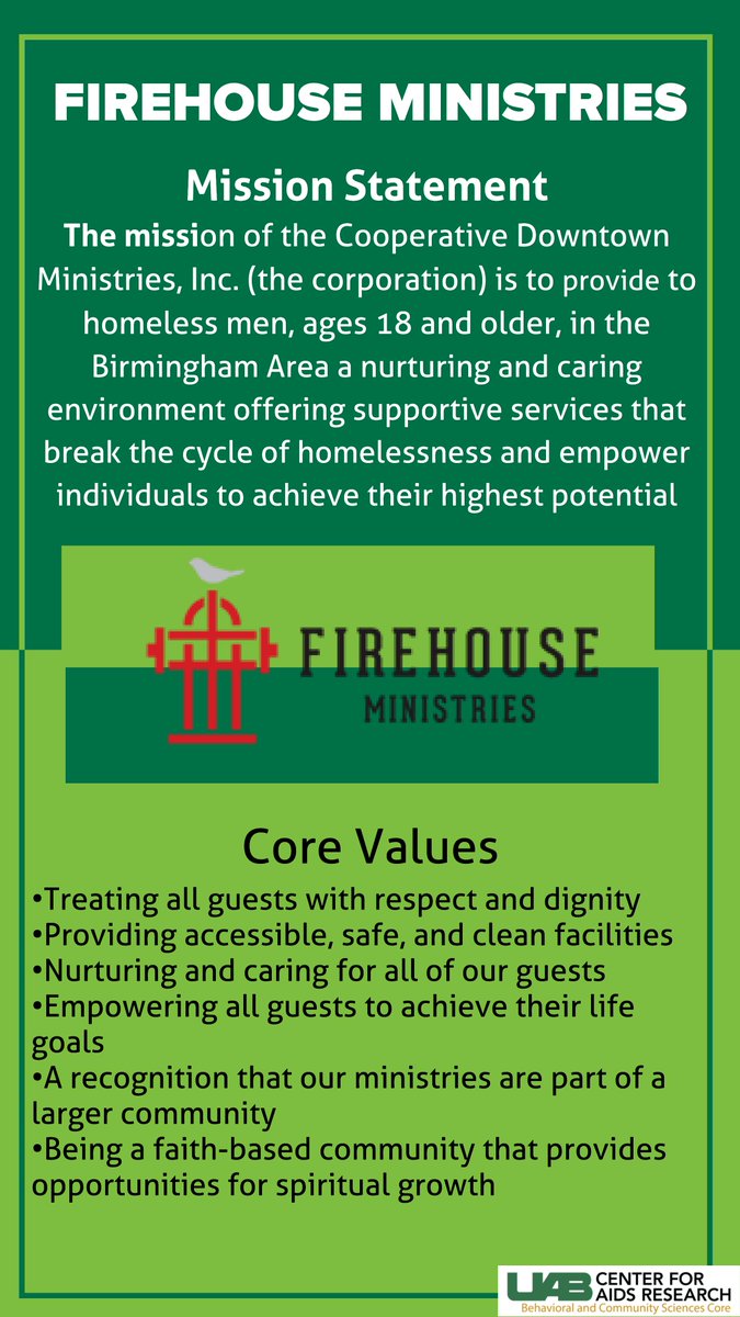 uabcfarbcsc's tweet photo. This week's Community Engagement Spotlight is Firehouse Ministries in Birmingham. Their most recent addition includes safe housing for single men with children. To learn more, visit https://t.co/is7ZUjtmpK.

#helpthehomeless
#endpoverty 
#communityoutreach https://t.co/EWb0YcuBlt