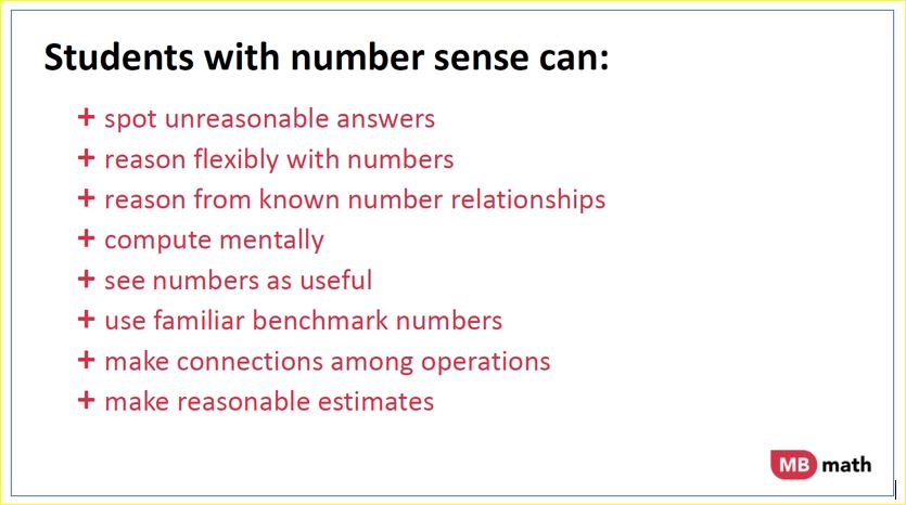 mburnsmath's tweet image. Not a complete list, but number sense qualities I look for.
