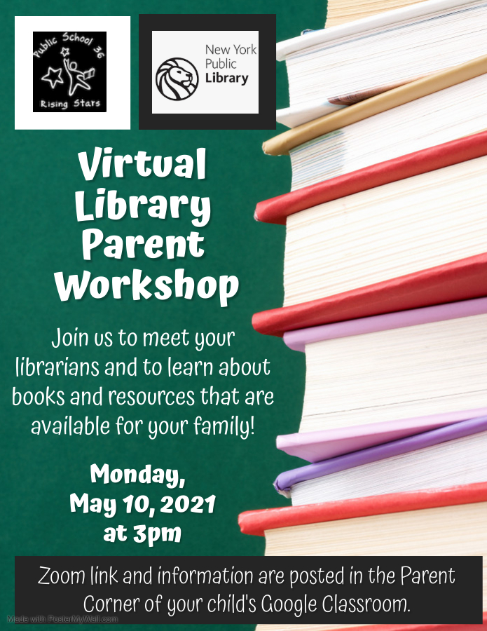 MsProcario's tweet photo. Calling families of ALL grades @RisingStars36: Please join us to meet your librarians &amp; to learn about books and resources that are available for your family! #PS36XReads #NYPL #MyLibraryNYC #ParentsAsPartners #WeAreStrongerTogether  #SchoolHomeConnections #TheLibraryIsAlwaysOpen https://t.co/sBGES8AQFa