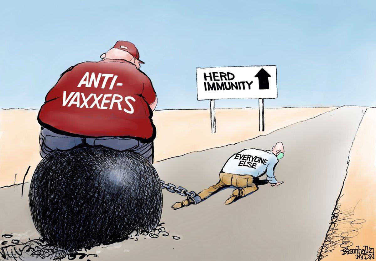 Most anti-vaxxers tell themselves they are just making a personal choice.  What they don't realize is that they are hurting everyone by reducing herd immunity and giving the virus more opportunities to create variants.
#cdnpoli #VaccinesWork #VaccinesSaveLives #CommunityImmunity