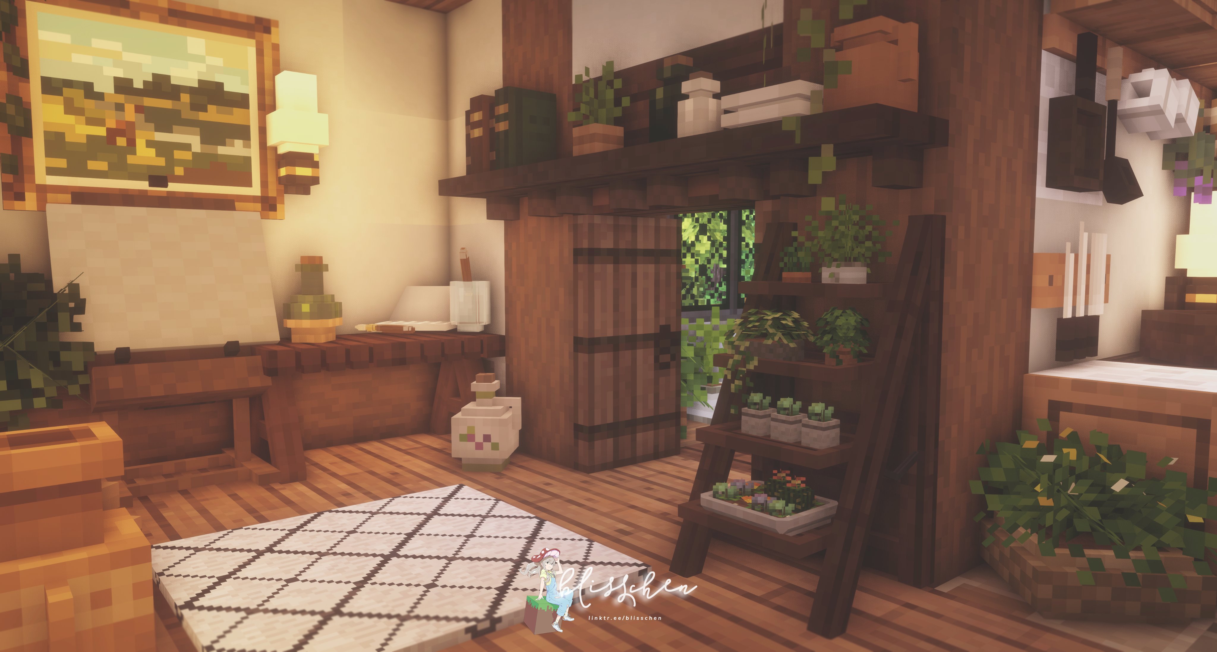 I decorated the interior of my most recent cottage core Minecraft