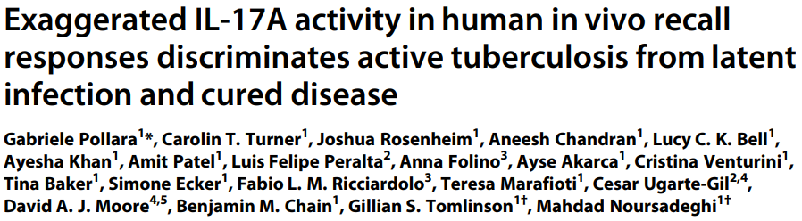 1/11 Thrilled to FINALLY share: 🚨 Elevated in vivo IL-17A activity in human active #TB vs latent/cured TB 🚨 Supports targeting this cytokine axis to reduce disease pathology & transmission. #tuberculosis Paper @ScienceTM: bit.ly/3el8M9e Explainer thread:👇