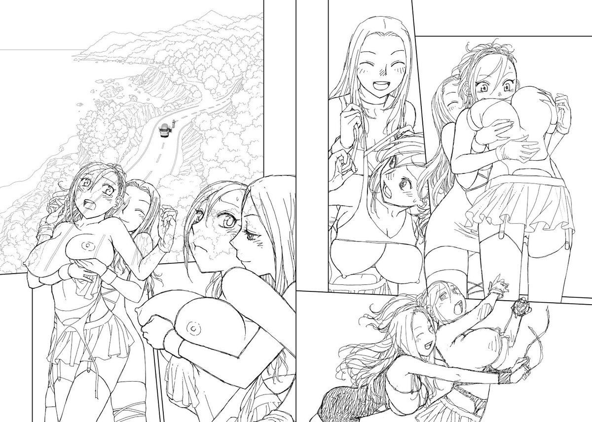 この頃むっちゃ気温差が激しくて、芯から冷えたり、大汗かいて何枚もインナーを着替えたり…身体が付いて行かないっス

見開き単位で作業してた連載の下描き台詞フキダシ擬音無しバージョン…38↓

ちょっと過激なラフになっておりますが、青年誌での連載です(^^;;
🔞ではありません(‾□‾;)!! 