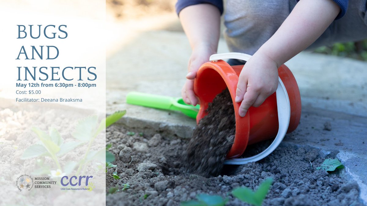 Join us for this informative and fun workshop to teach children about their outside environment and the benefits they have on our ecosystem! 

Register online at missioncommunityservices.com/event/bugs-and…

*Registration and payment are required