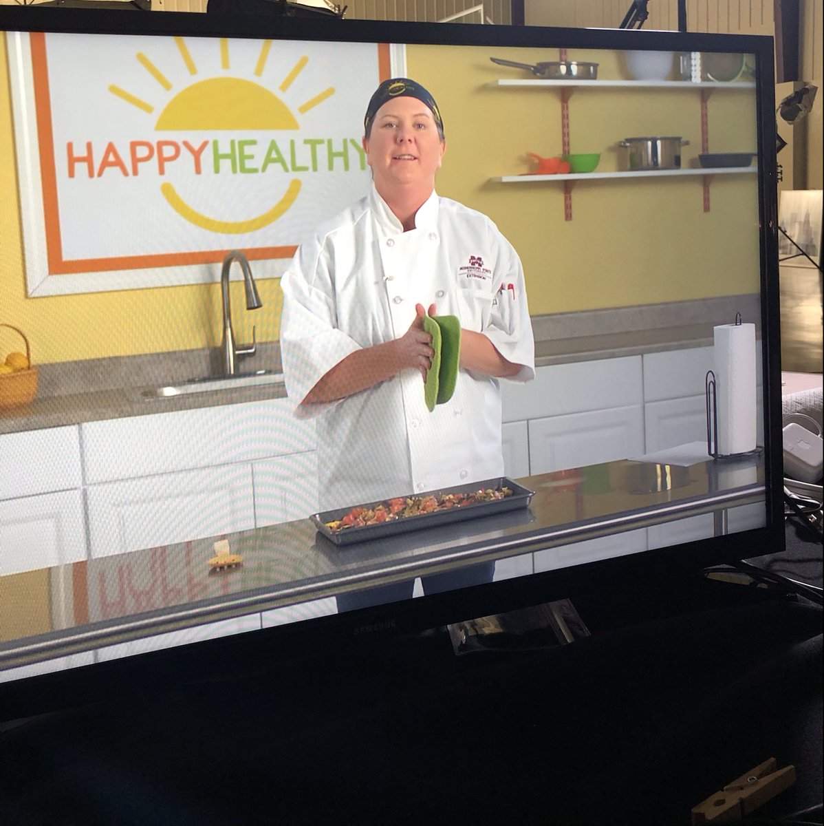 With Sam Willcutt on the ⁦<a href="/happyhealthyms/">Happy Healthy</a>⁩ set filming cooking demonstrations for an online course ⁦@SNAP_Ed⁩ ⁦<a href="/MSUExtService/">MSU Extension</a>⁩