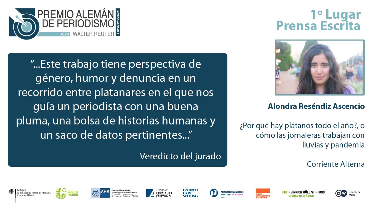 premioreutermx's tweet photo. Olfato periodístico, rigor en la investigación y creatividad intelectual fueron algunas características por las que el jurado del #PAPWR2020 otorgó el 1er lugar en la categoría Prensa Escrita a @AloResendiz
➡️Conoce los veredictos del jurado aquí: https://t.co/nWGbAD0uMc https://t.co/j6pnrzfpY1