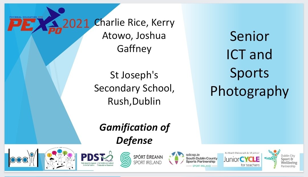 Congrats to Charlie, Kerry and Joshua 👏🏼 The lads creativity turned their @BTYSTE project on social distancing around to gamifiy Man-to-man Defence for the @PEXpoIreland. 🏀🏆 @stjosephsrush @ciaranreade @CodingDeptSTJ