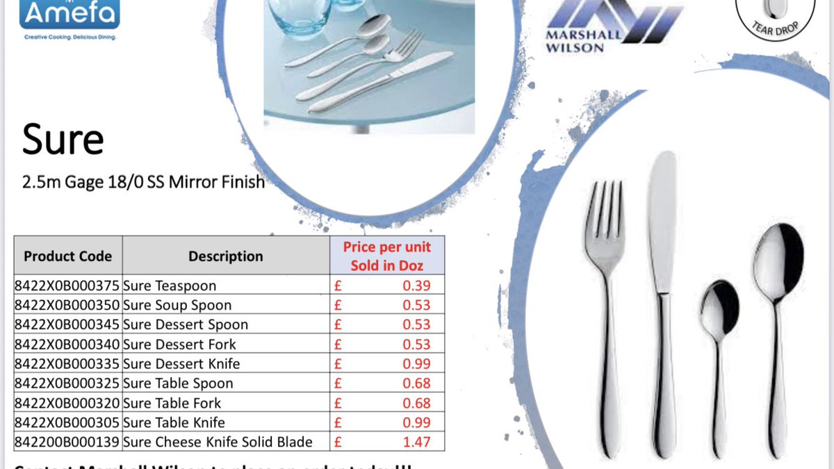 MarshallWilsonP's tweet photo. We are very pleased to offer @AmefaUK #cutlery at #bargain prices. In stock and available now for collection, or free delivery. 4 elegant designs. #catering #restaurant #cafe #bistro #hotel #diner #tabletop #hospitality #glasgow #scotland #uk 🍴 https://t.co/vb93j9WlNf