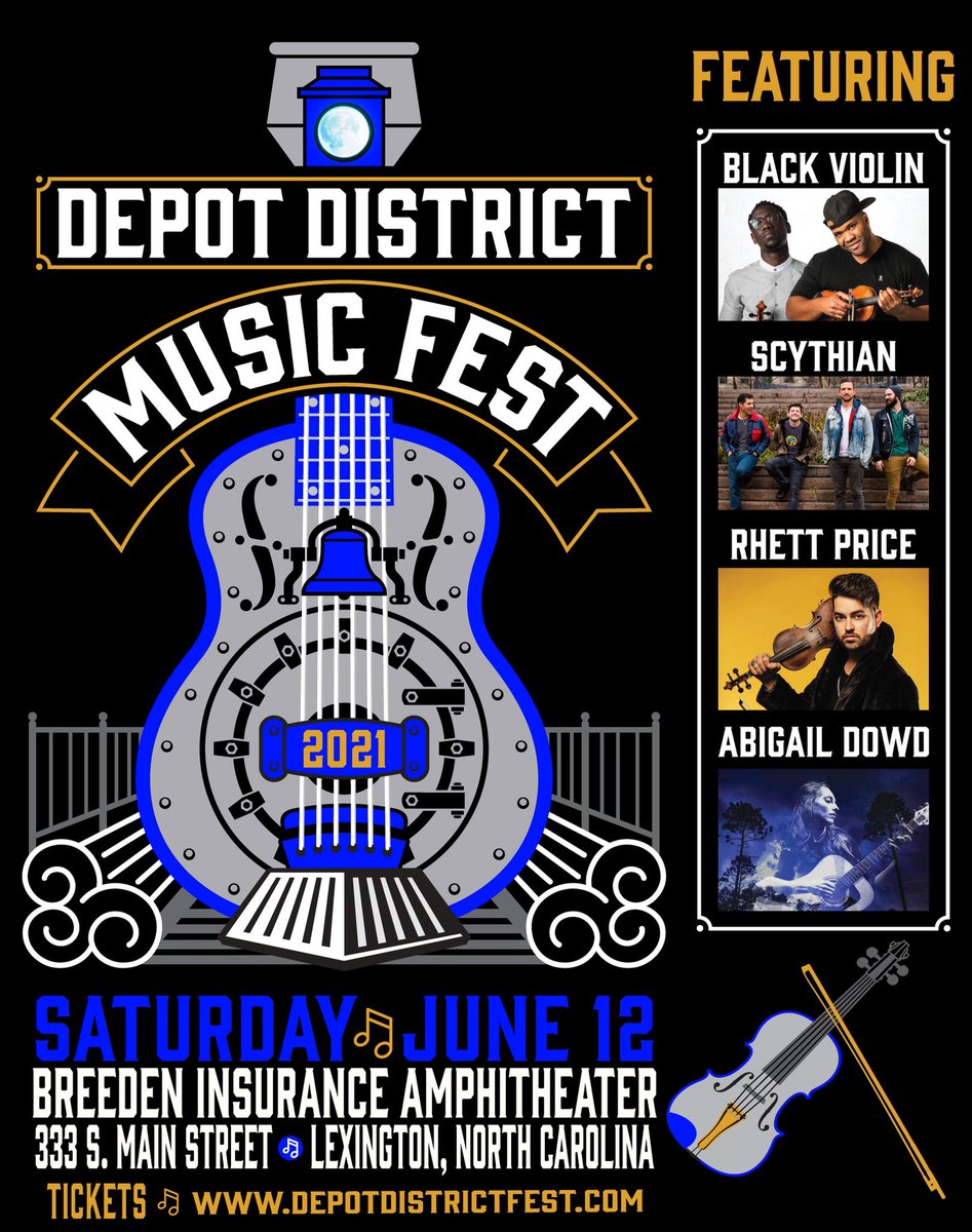 ncfests's tweet photo. Music Fest Fans the #DepotFest2021 line-up is amazing!⬇️ @depotfest

▪️@BlackViolin 
▪️@scythianmusic
▪️Rhett Price
▪️@abigaildowd 

TIX on sale NOW! 🎟 Can't wait to see u in #LexNC on June 12!🎻🎵🎸
https://t.co/EJ1LEGpdJA

#DepotDistrictMusicFest #LexingtonNC #BringOnTheTunes https://t.co/RPkvqQK9Cr