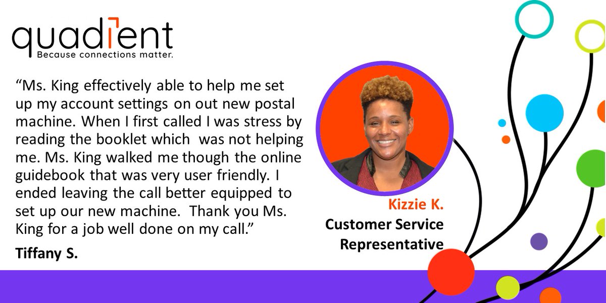 Quadient's tweet photo. Our #EPICStar Recognition & Rewards Program gives you the opportunity to acknowledge an exceptional US employee who delivered a memorable internal or external #CustomerExperience: https://t.co/wbXsgyapiP
Today, we are celebrating Kizzie nomination's: Congratulations to her! https://t.co/IRRC5HiKP1